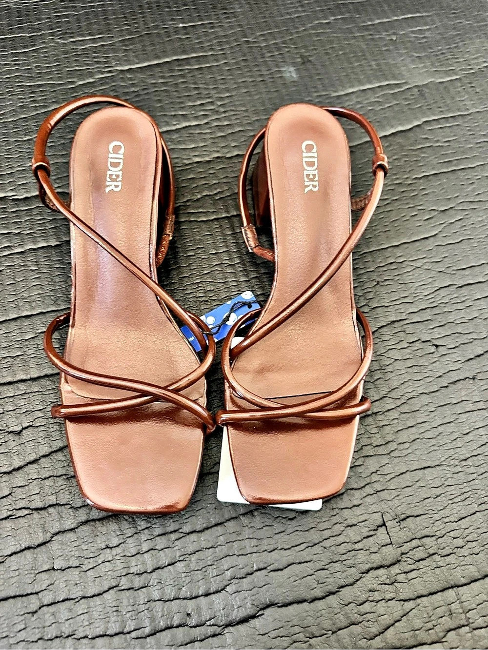 CIDER Strap Square Toe Chunky Heel Sandals Brown EU 37